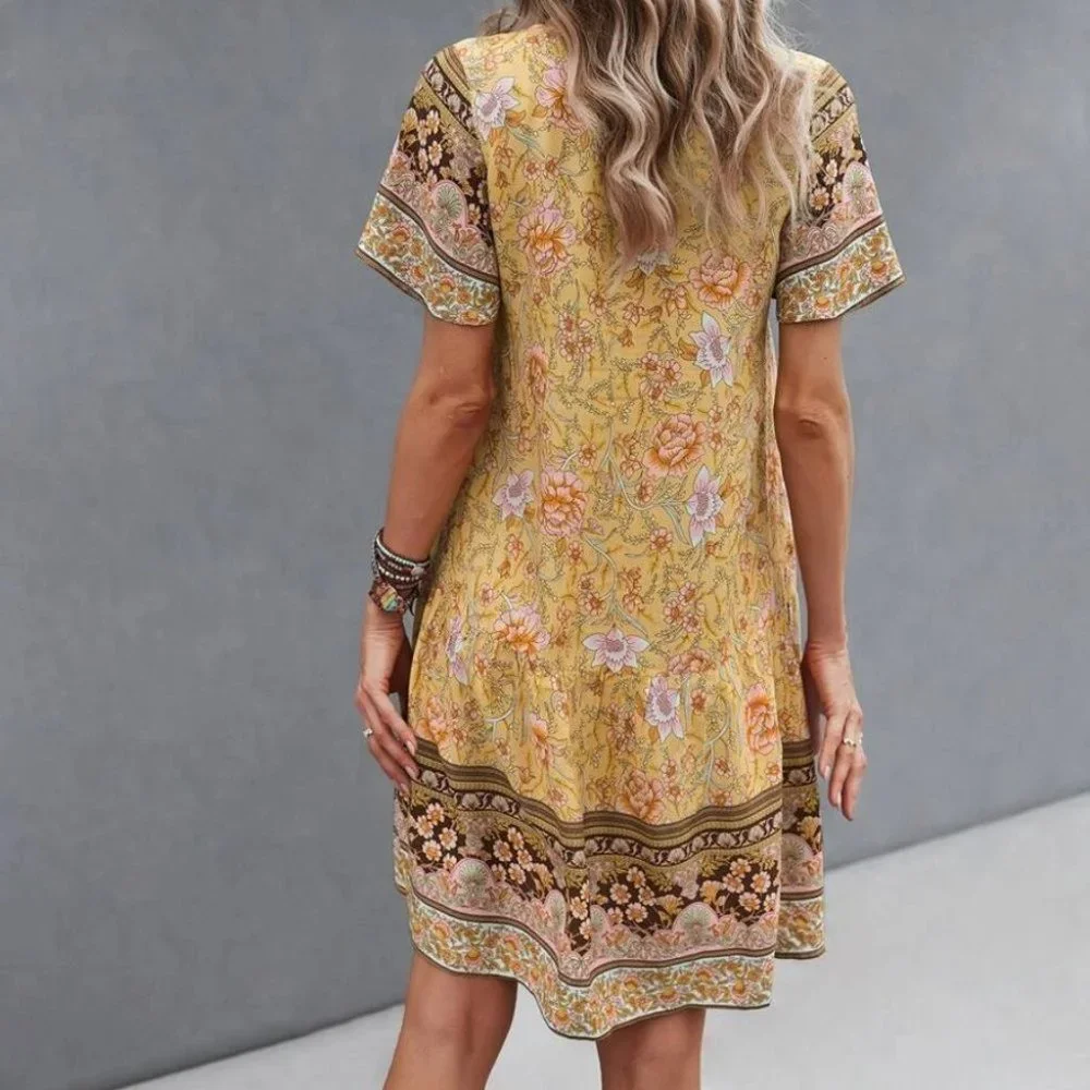 Yellow multi print Floral Smock Dress - Picture 2 of 6